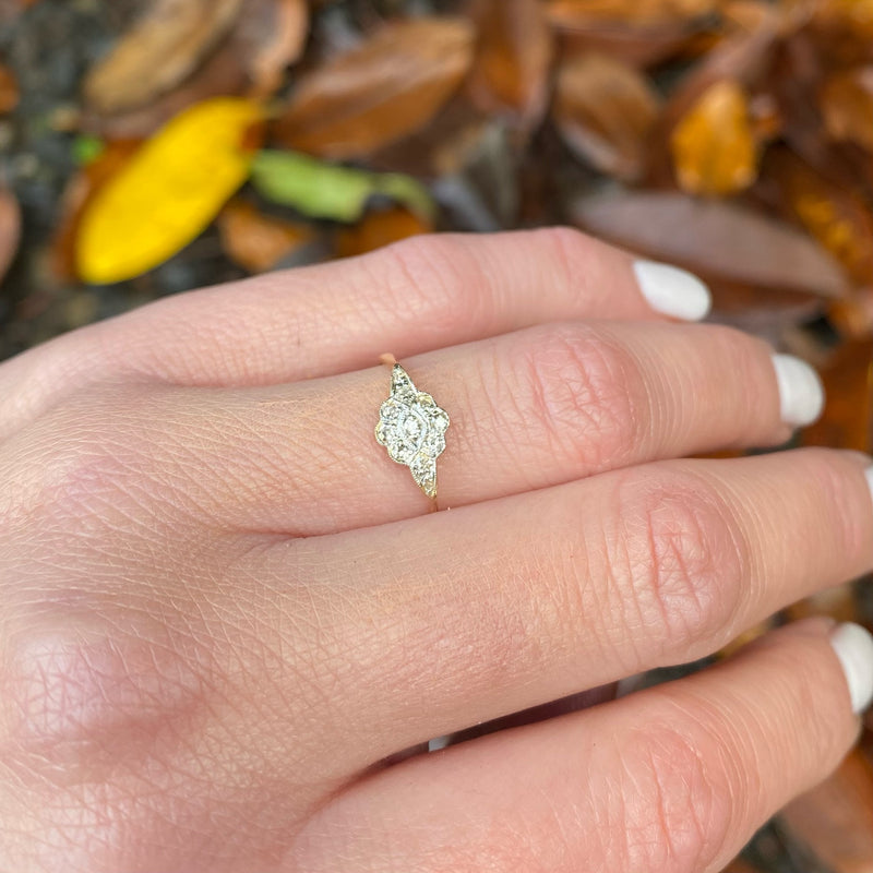 Flowery Navette OMC Diamond Ring in 18ct & Platinum