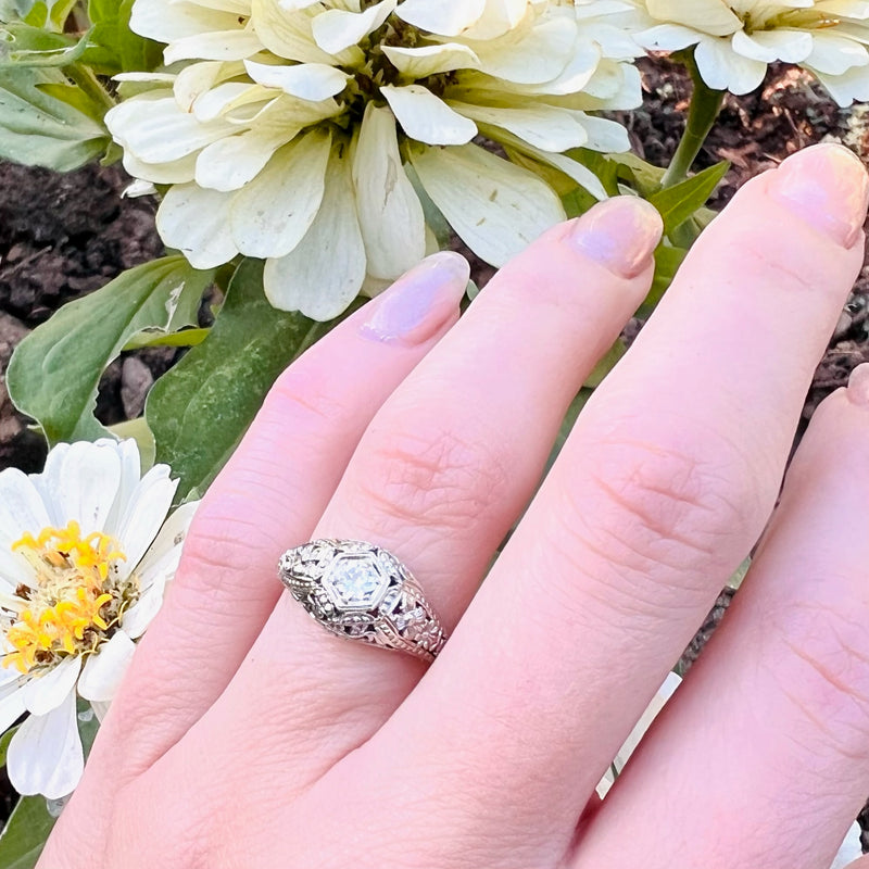 Flower Filled Filigree Diamond Engagement Ring