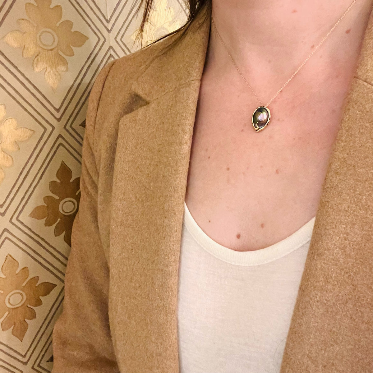 Decadent Black Mabé Pearl & Gold Necklace
