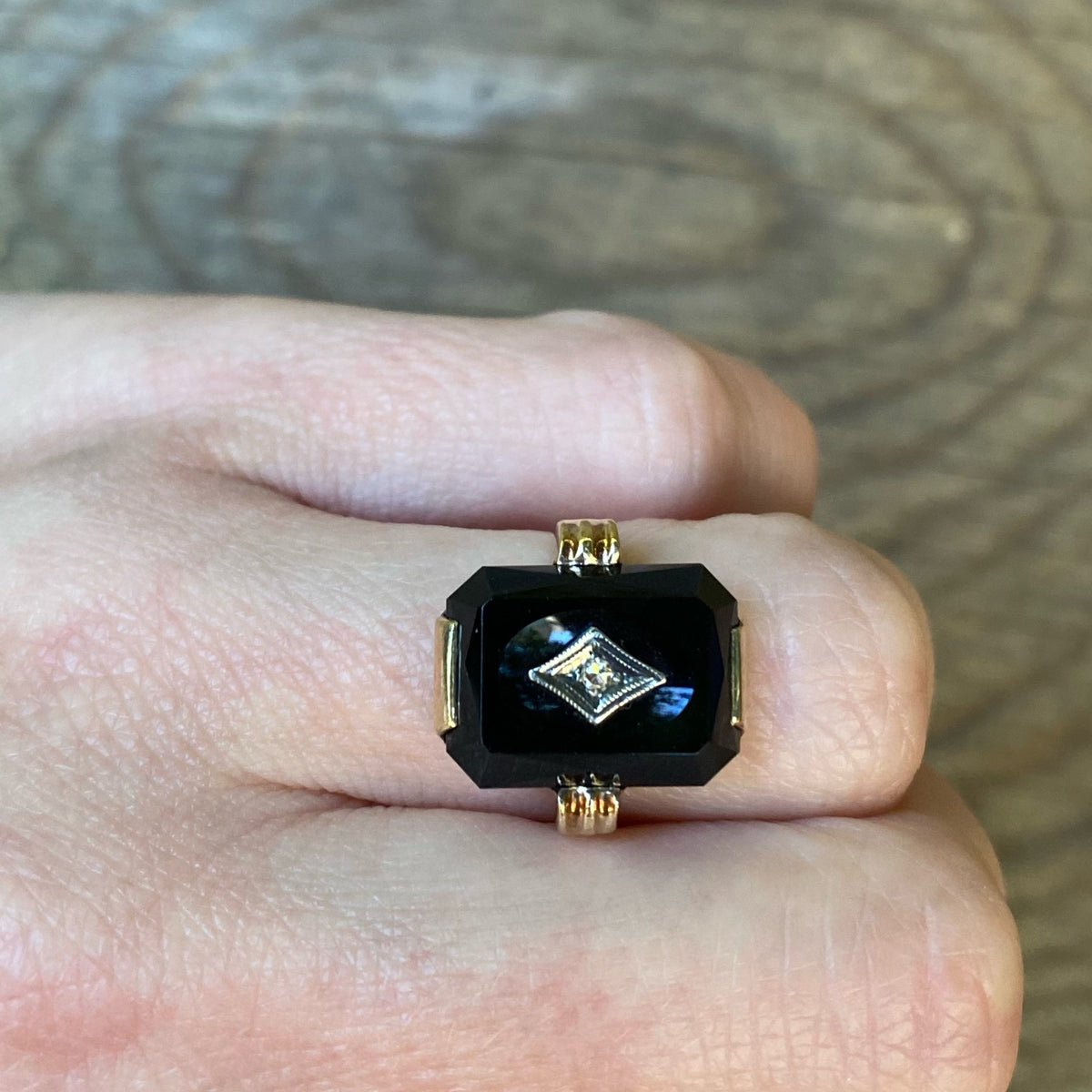 Onyx Gold & Diamond Art Deco Glamour Ring