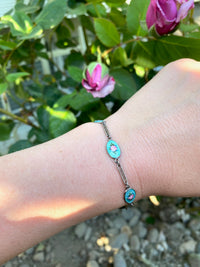 Pink and Blue Guilloché Enamel & Silver Filigree Bracelet