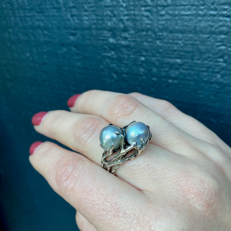 Magical Modernist Grey Pearl & Silver ORB Ring