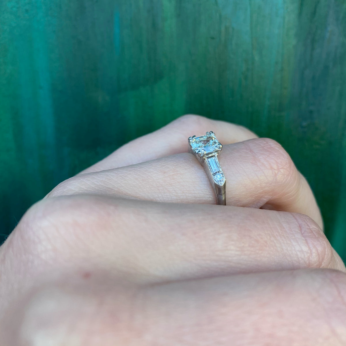 1940's Step Cut Diamond Engagement Ring