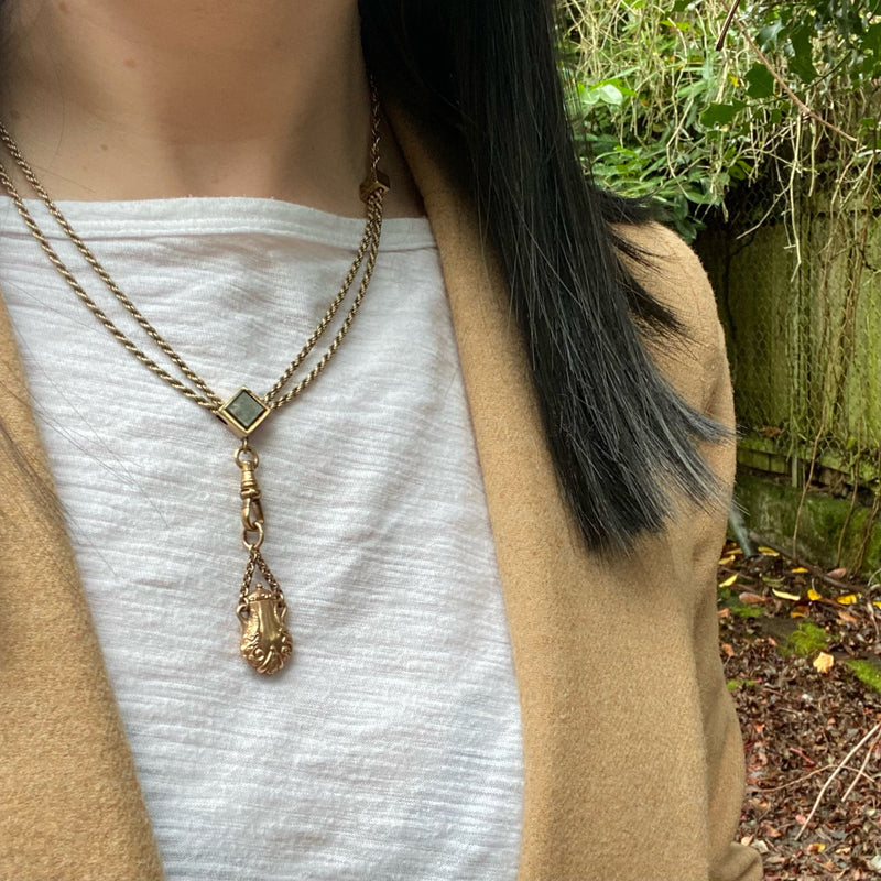 Gold Filled Married Chain with Agate Slide & Hook