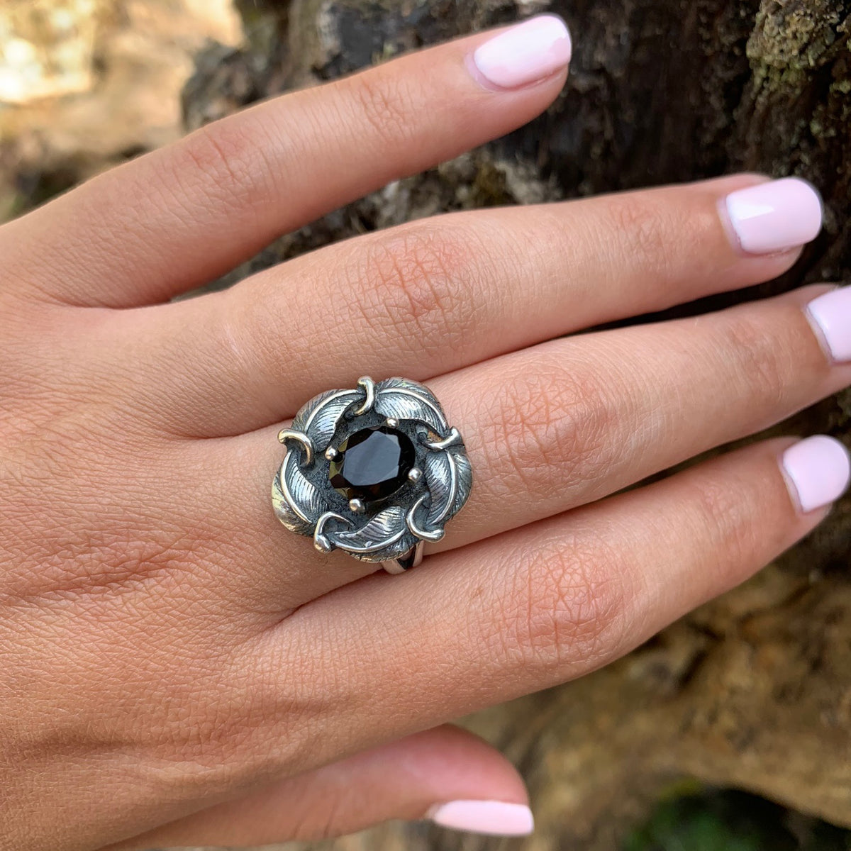 Silver Wreathed Smoky Quartz Ring