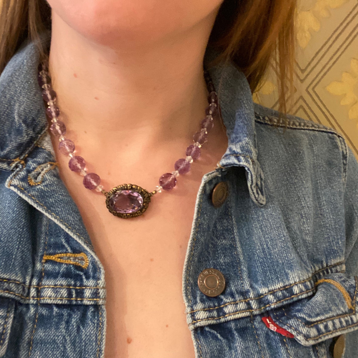 1920s Amethyst Bead Necklace with Decorative Clasp