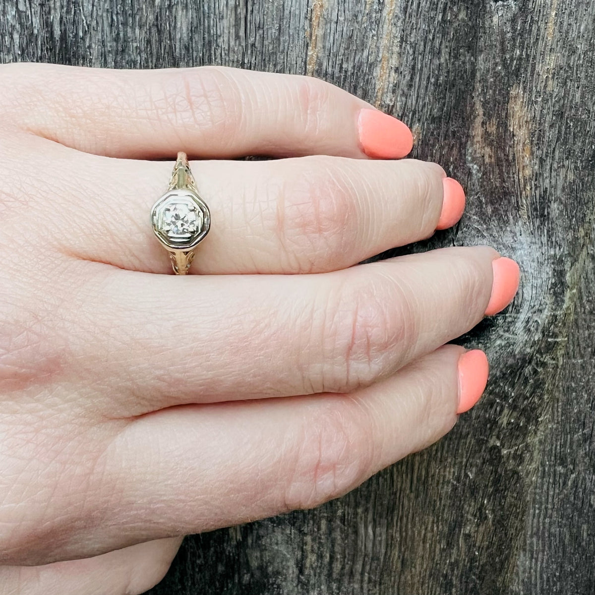 Subtle Two Tone Filigree Diamond Engagement Ring