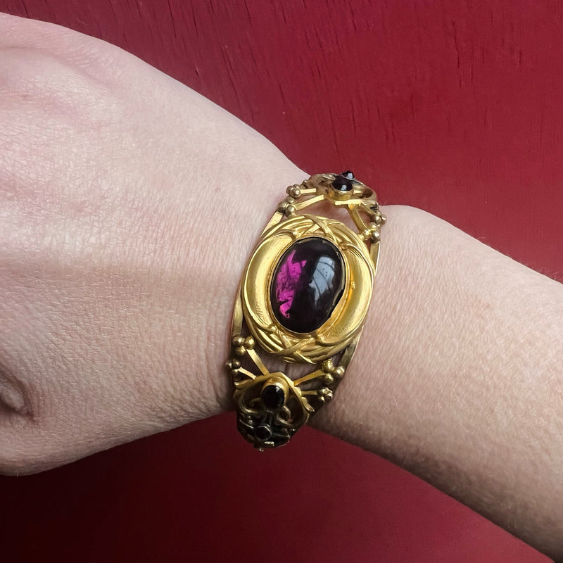 Elaborate Edwardian Bracelet with Purple Glass Cabochons