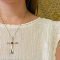Silver Cross Inlaid with Coral and Turquoise