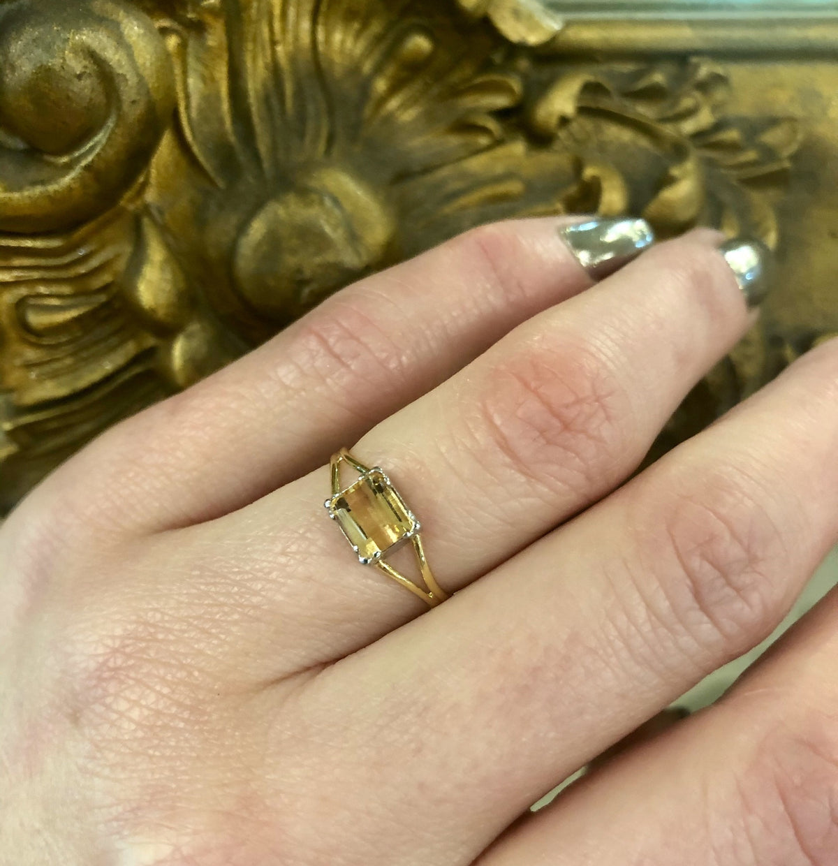 Georgian-Inspired Imperial Topaz Ring in Platinum and 18k Gold