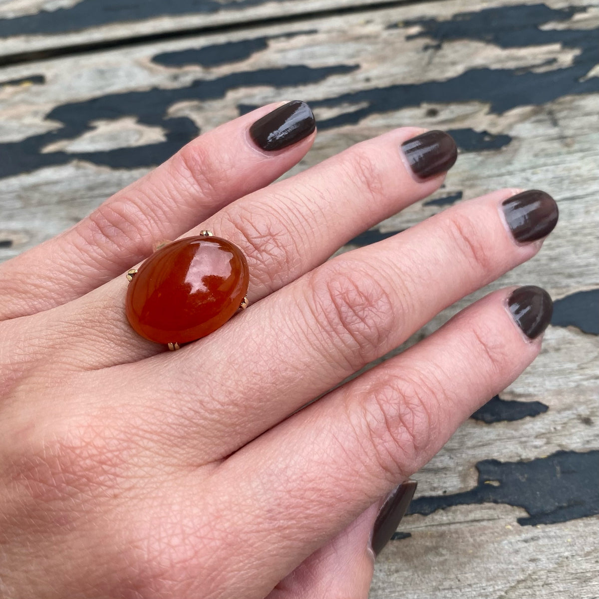 Smoldering Red Jade in Gold Ring