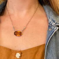 Amber Glass & Chrome Deco Necklace