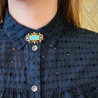 Gold Brooch set with Pâte de Verre and Pearls