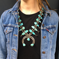 Large Vintage Navajo Squash Blossom Necklace with Naja