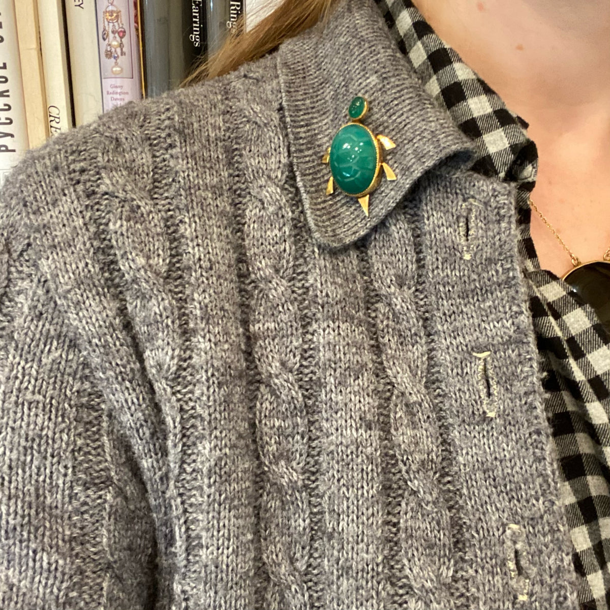 Charming Chrysoprase Turtle Pin with Scarab Head