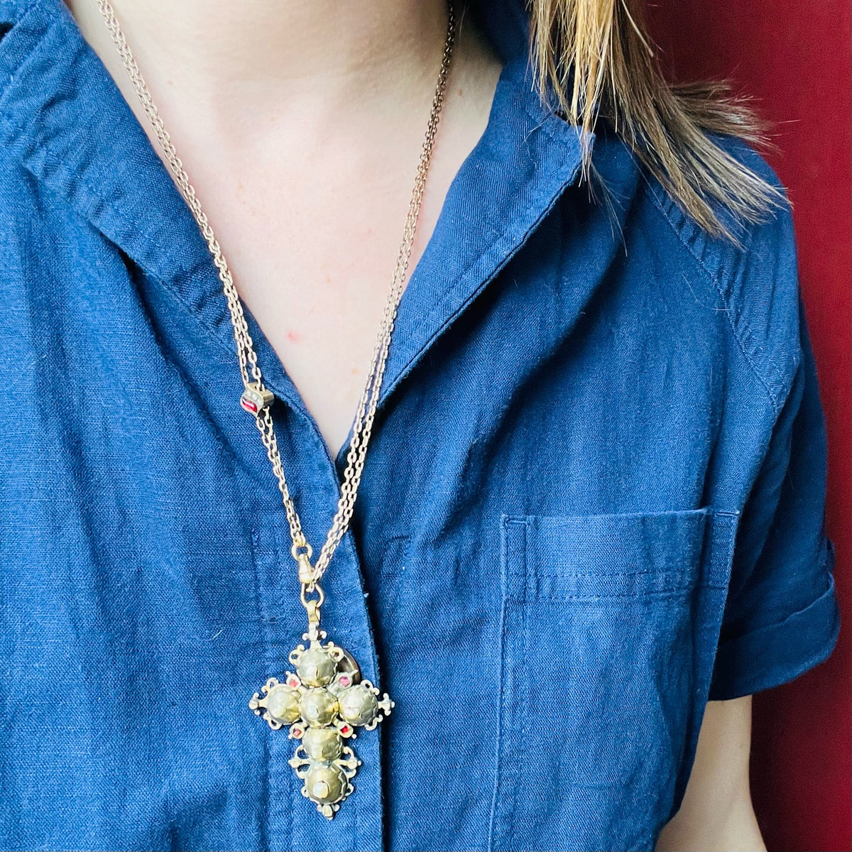 Charming Antique Silver Gilt Cross with Pearls