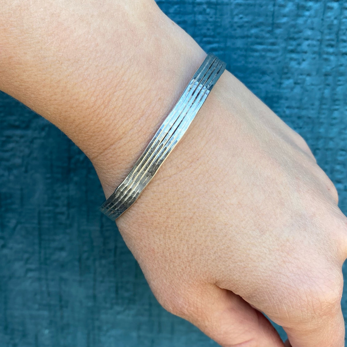 Subtly Hammered 1970s Brutalist Silver Bangle