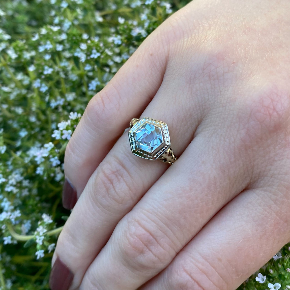 March Birthstone 1920s Aquamarine Solitaire Ring