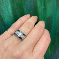 Deco Diamond Panel Ring with Natural Sapphire Stripes