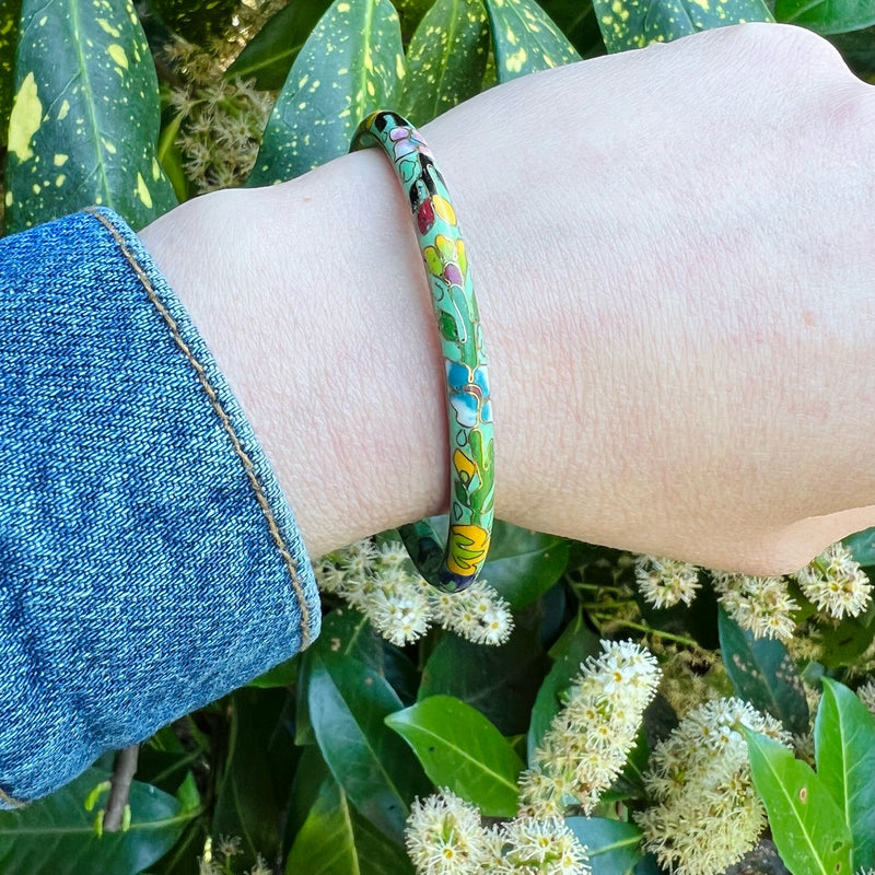 Green Cloisonné Bangle with Flowers
