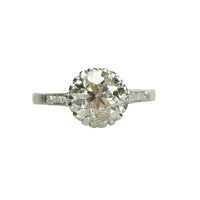 Light Brown Old Euro Diamond Platinum Edwardian Engagement Ring - Gem Set Love