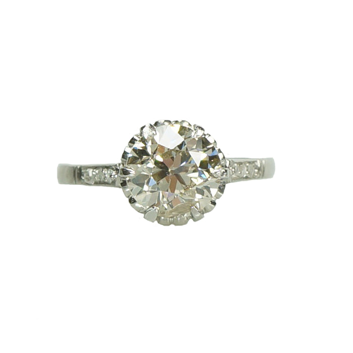Light Brown Old Euro Diamond Platinum Edwardian Engagement Ring - Gem Set Love
