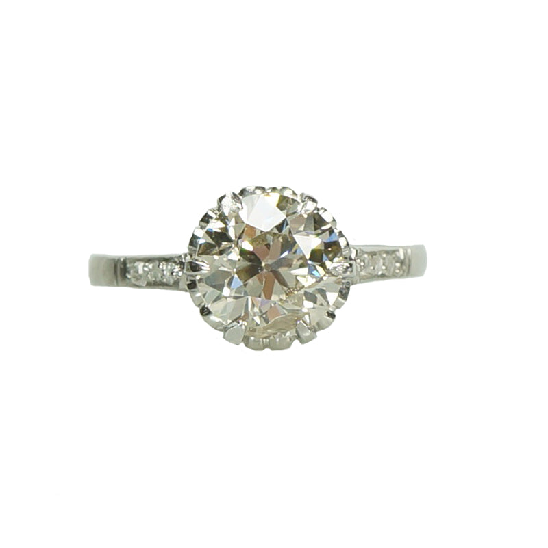 Light Brown Old Euro Diamond Platinum Edwardian Engagement Ring - Gem Set Love