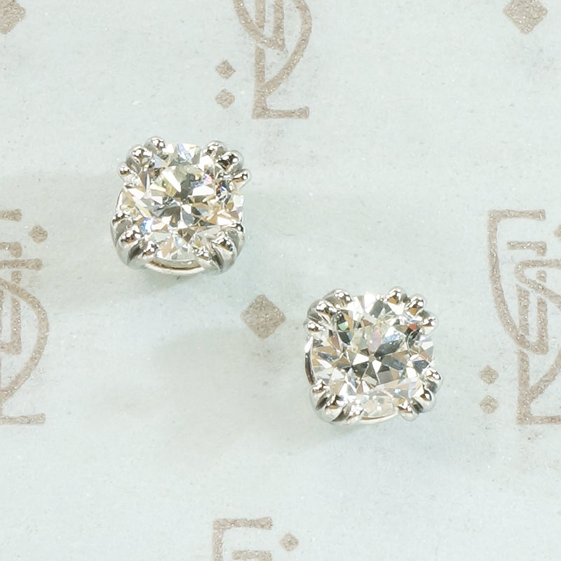 Brilliant Vintage Diamond Platinum Studs 1.49tcw
