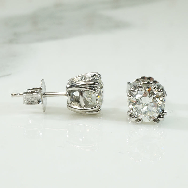 Brilliant Vintage Diamond Platinum Studs 1.49tcw