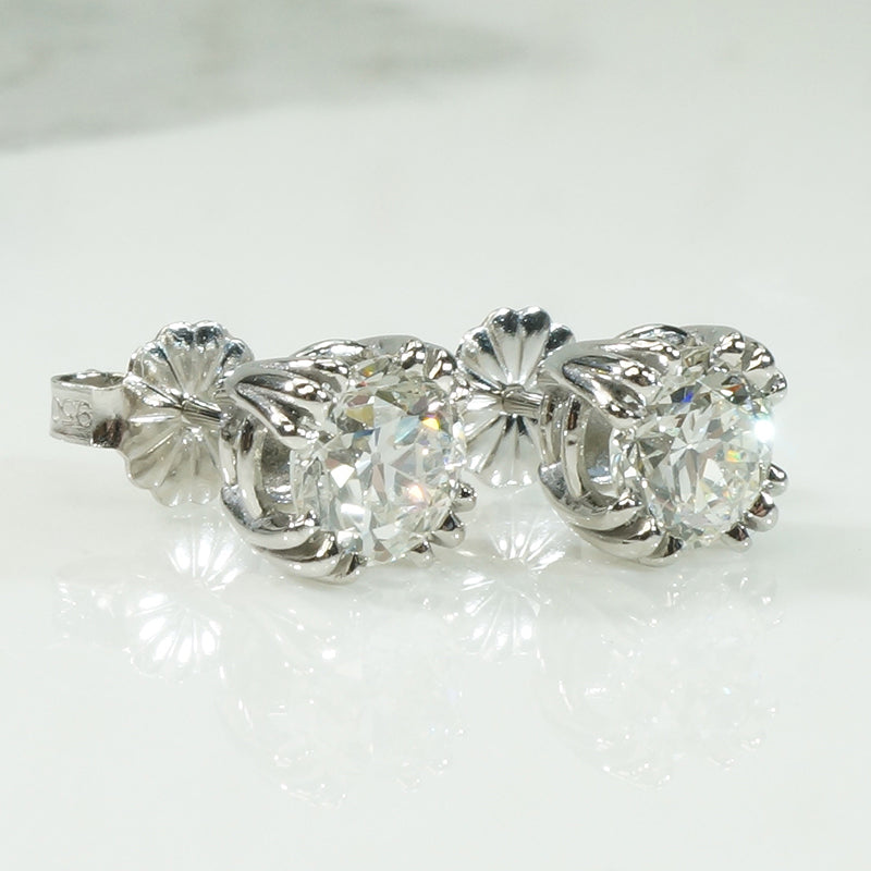 Brilliant Vintage Diamond Platinum Studs 1.49tcw