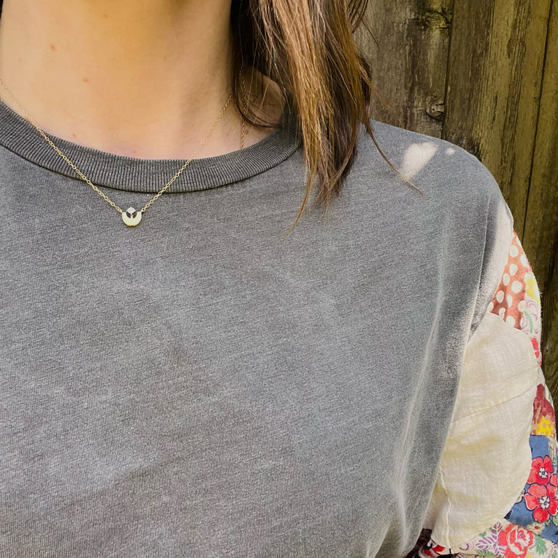 Stylized Gold Moon & Diamond Star Necklace