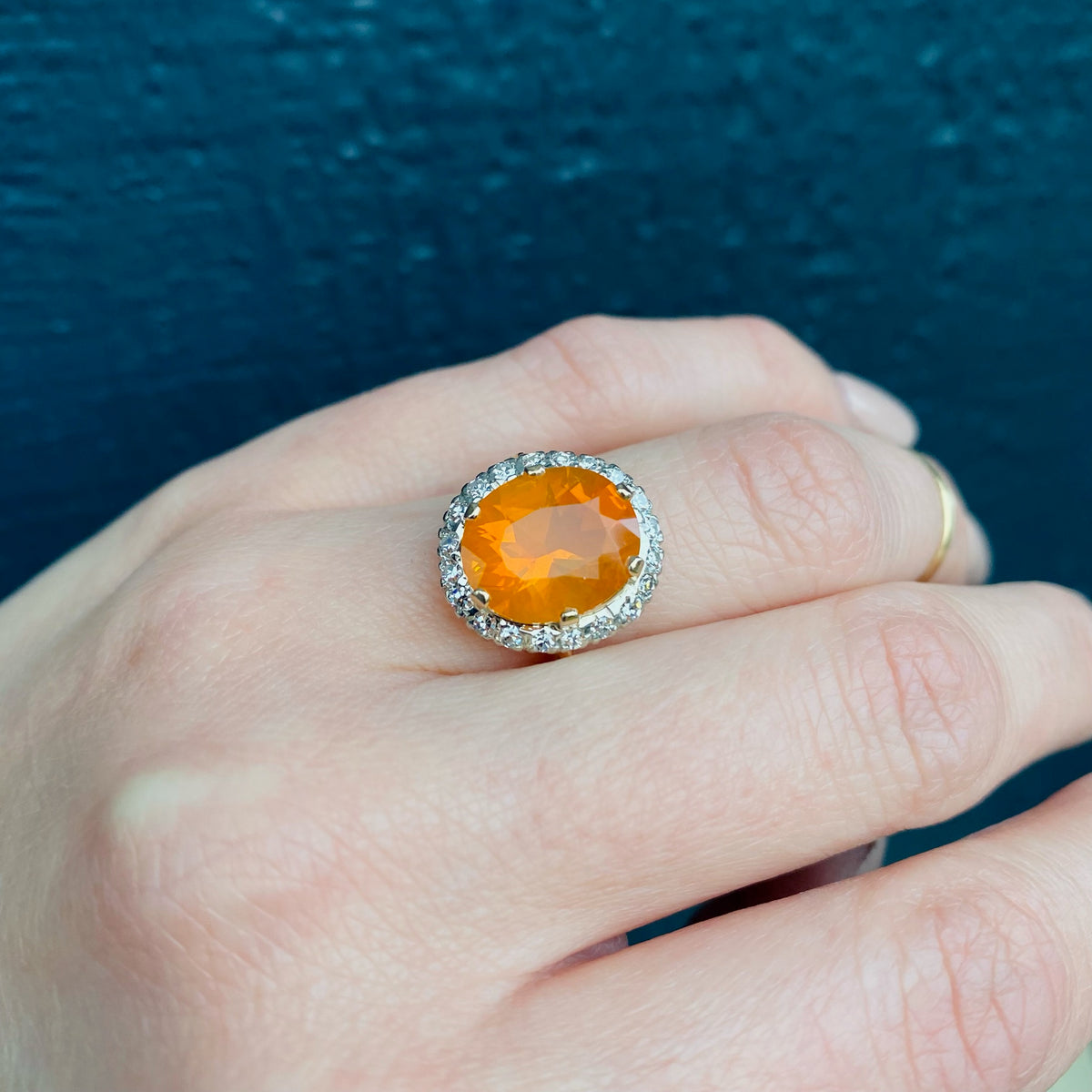Diamond Halo Fire Opal Ring