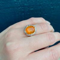Diamond Halo Fire Opal Ring