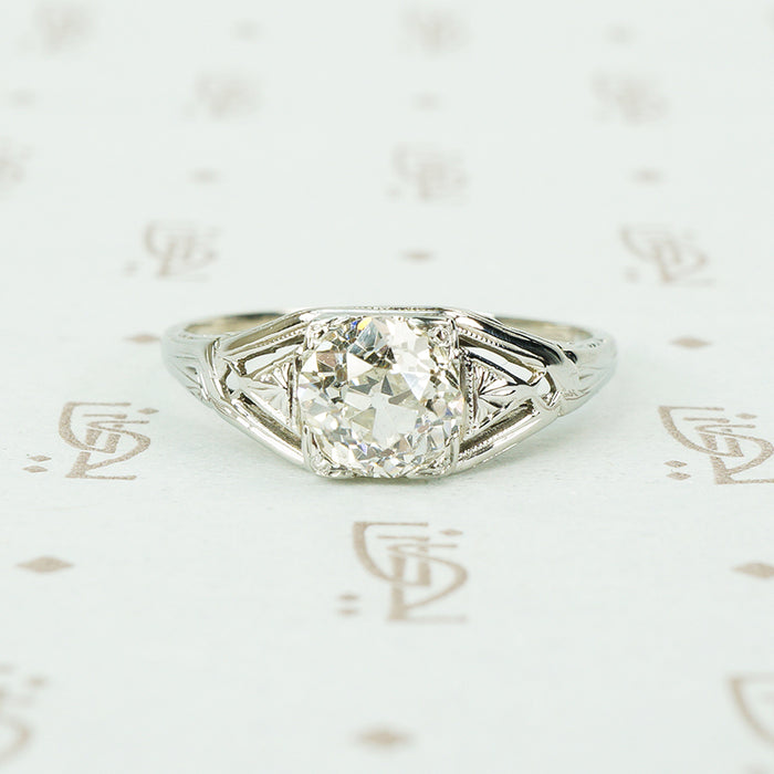 1.12 carat oec diamond filigree engagement ring in 18k white gold
