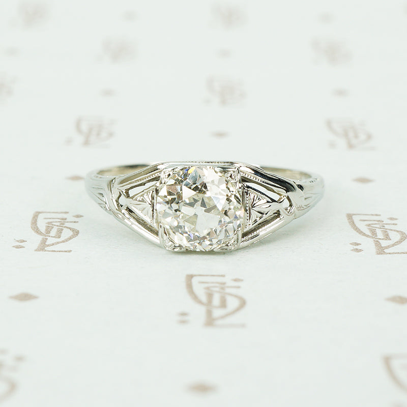 1.12 carat oec diamond filigree engagement ring in 18k white gold