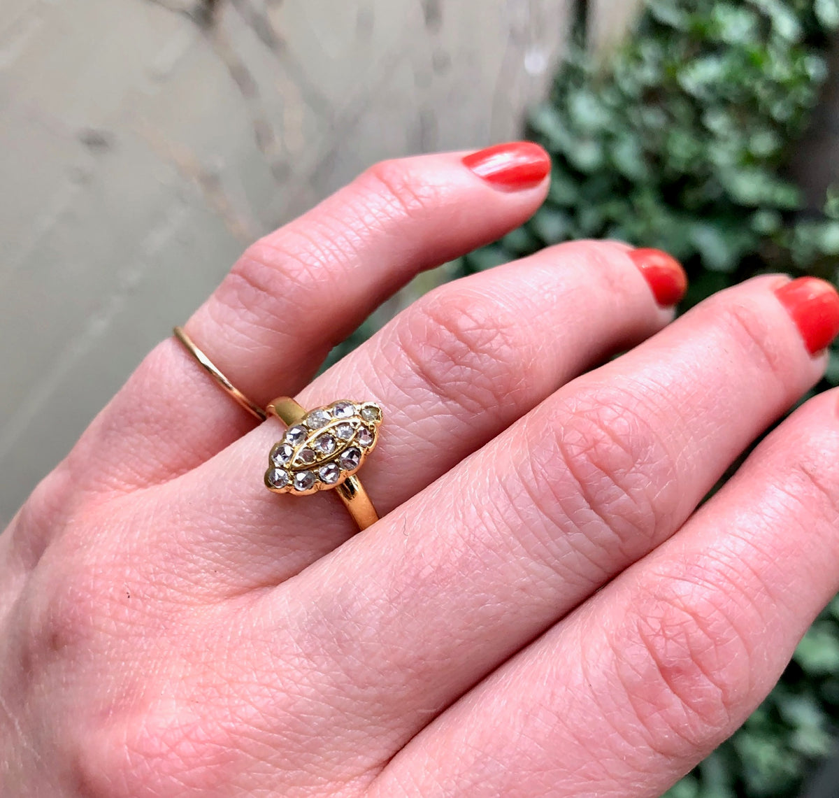 Petite Navette Ring with Rosecut Diamonds
