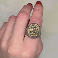 Chunky Engraved Silver Ring with Engraved Brass Sphinx