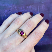 Dream Ring Garnet Set Engraved Gold Gypsy Band 1898