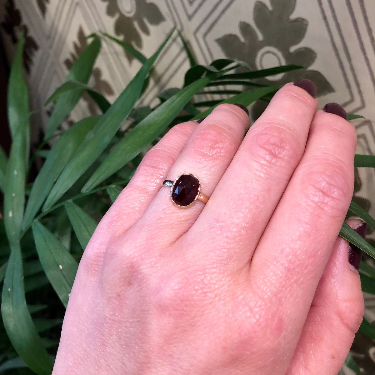 Oval Rose Cut Garnet Solitaire by GSL