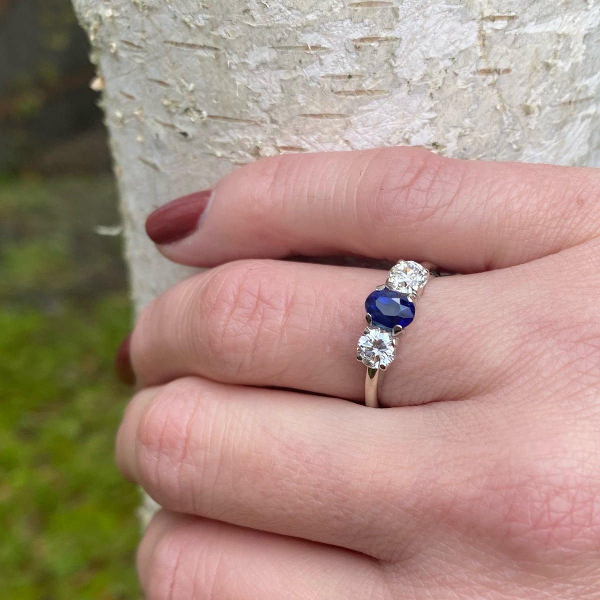 Delightful 3 Stone Sapphire and Diamond Ring