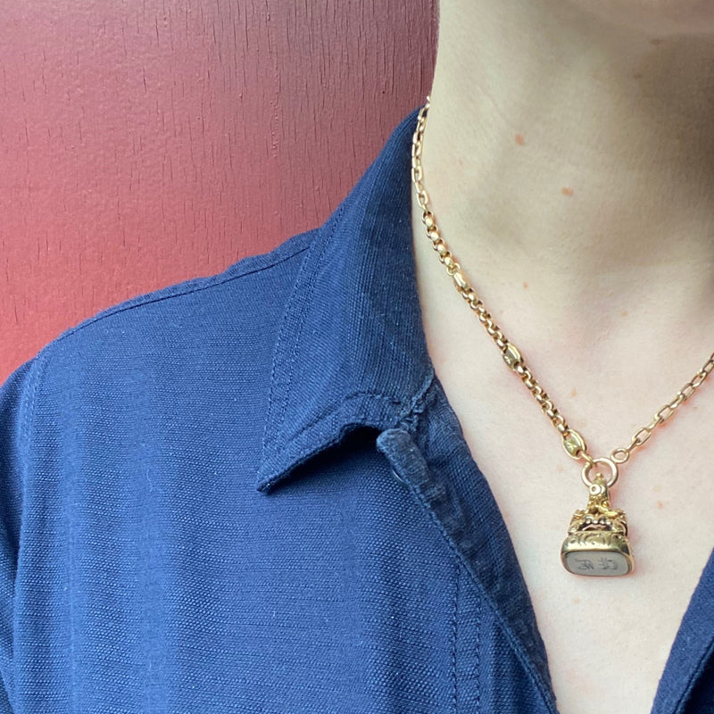 Rose adorned Early 19th c Gold Chalcedony Seal Fob