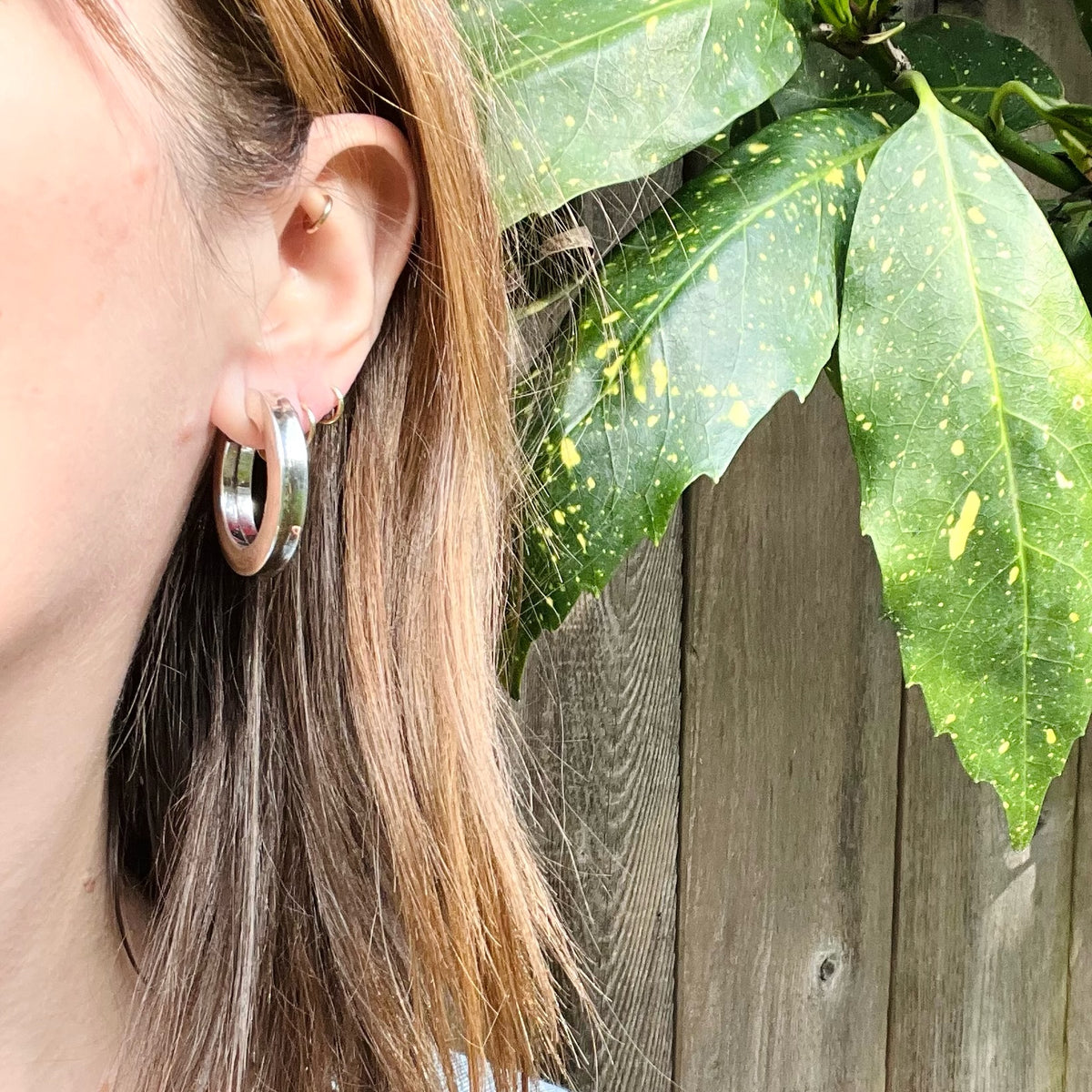 Striking Modernist Sterling Silver Clip On Hoops