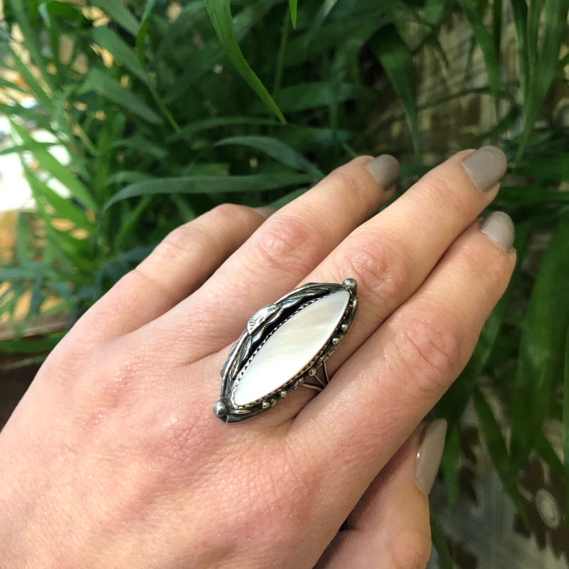 Bold Mother of Pearl Silver Ring
