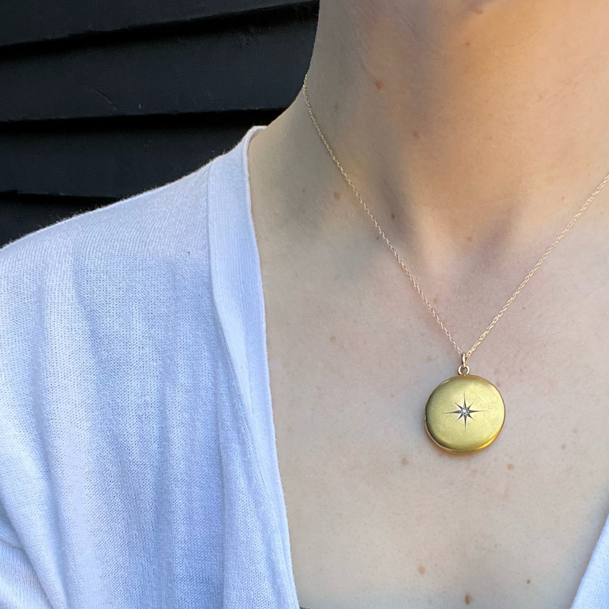 Starburst Set Diamond Antique Gold Locket