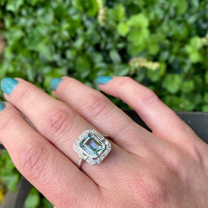 Architectural Aquamarine Art Deco Cocktail Ring