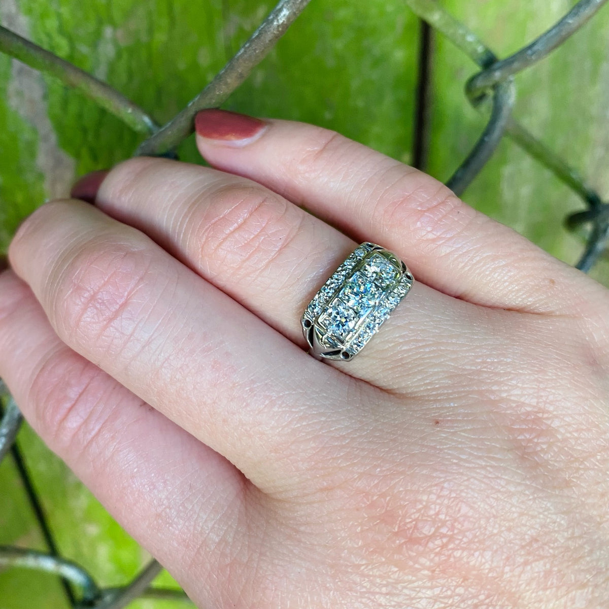 Sparkling Diamond Panel Ring in White Gold