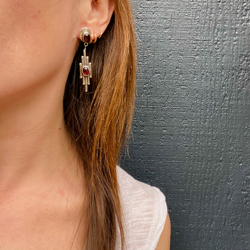 Garnet 1980's Modernist Earrings in Silver