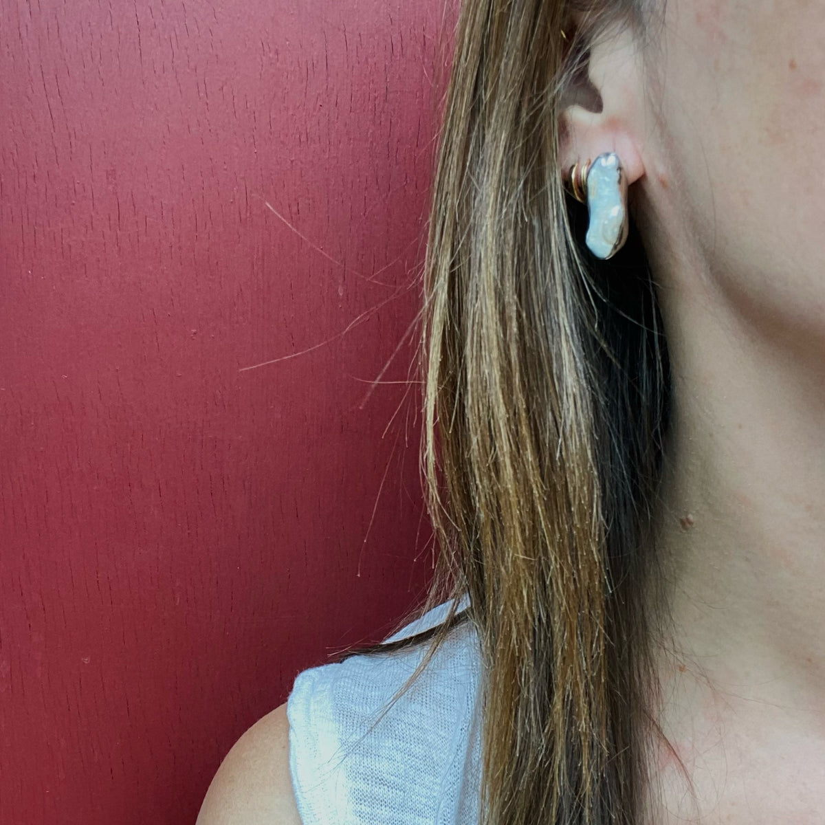 Silver Encased Baroque Pearl Studs