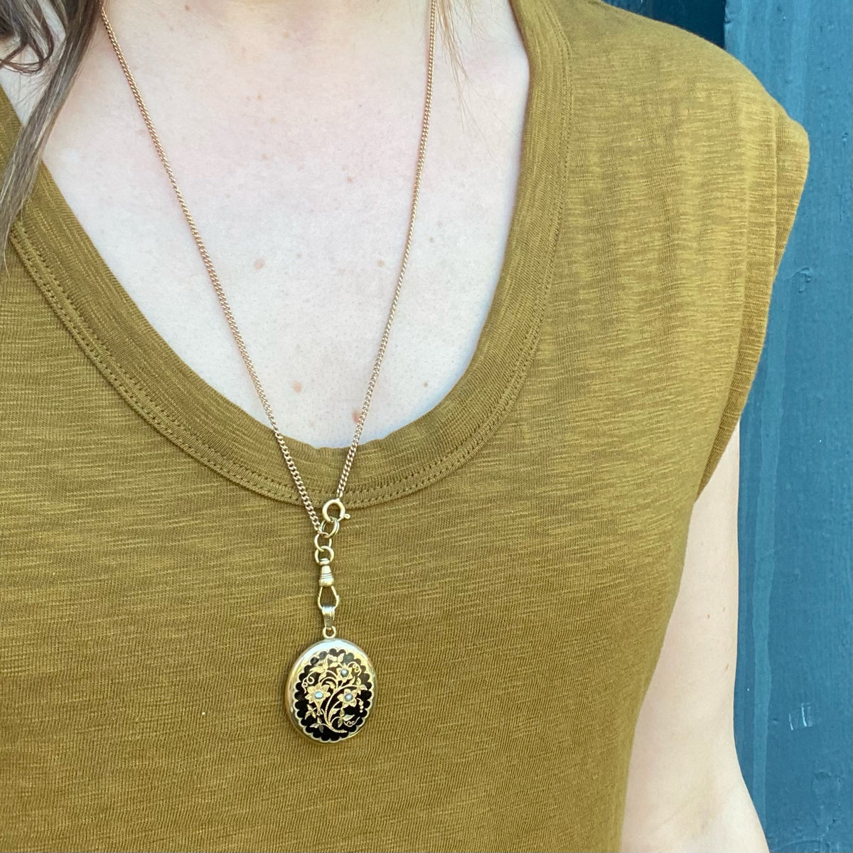 Enameled & Engraved Victorian Pearl-Set Gold Locket