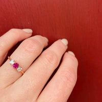 Late Victorian Three Stone Ring with Diamonds & Ruby